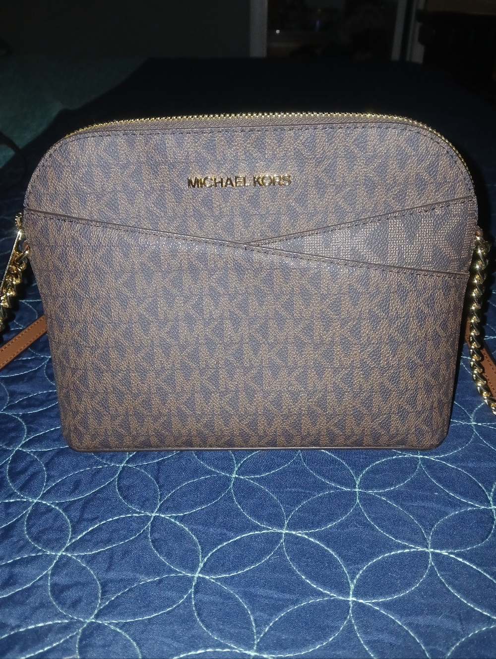 Michael Kors Brown Logo Crossbody with Gold Hardware